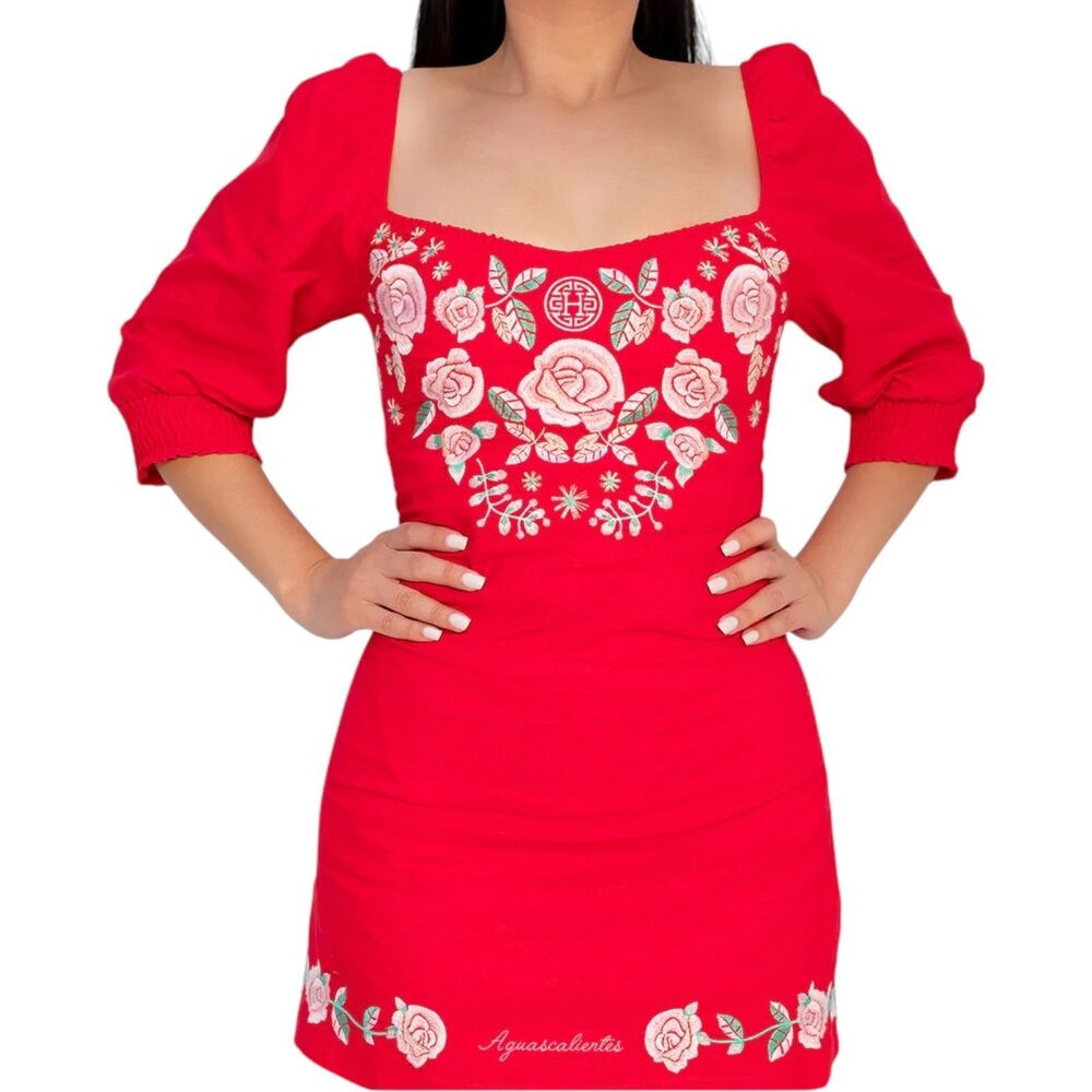 Herencia Collection Cariñosa Aguascalientes Floral Embroidered Mini Dress Size M